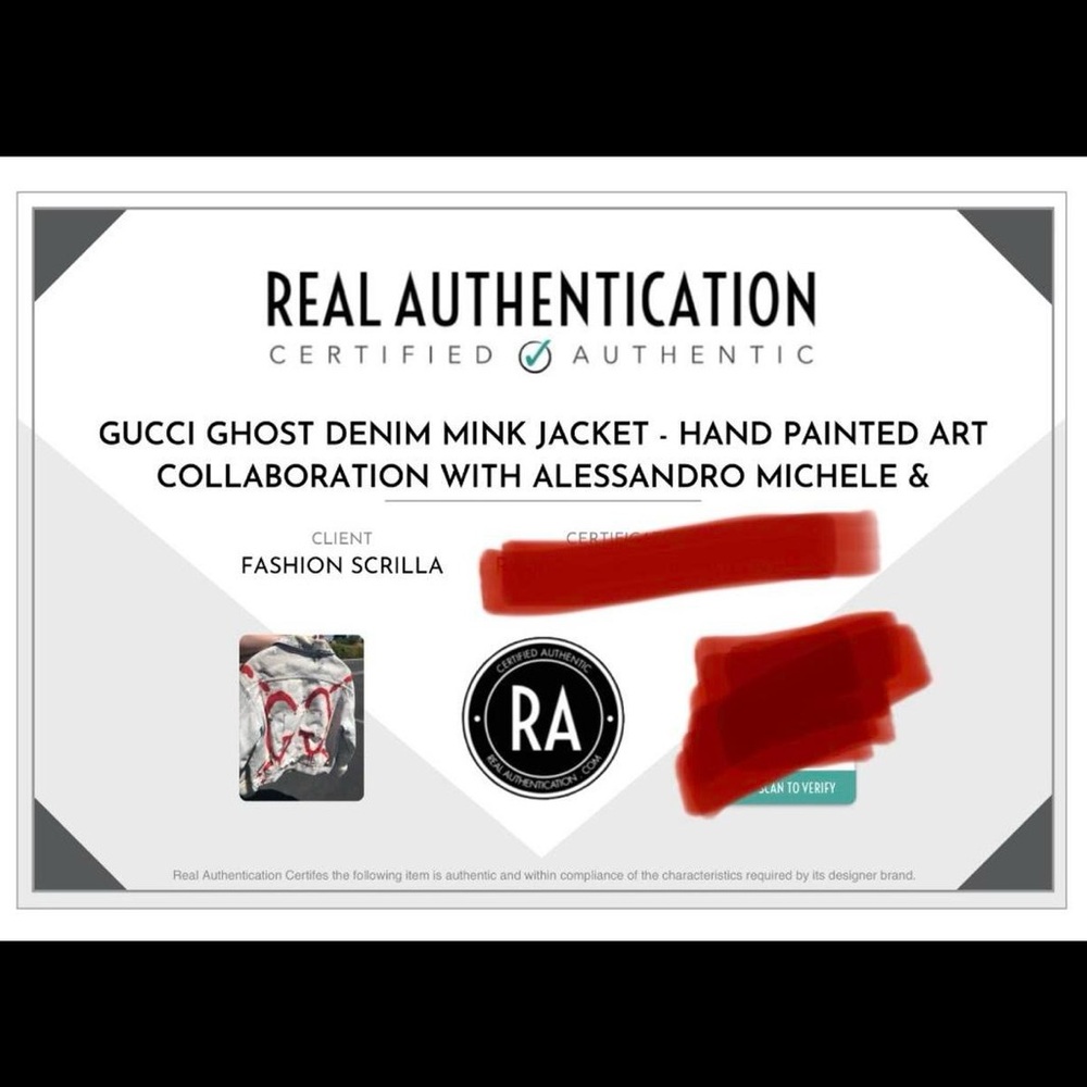 Gucci x GucciGhost Trouble Andrew Runway Hand Painted Logo Denim Mink Fur Jacket - Picture 3 of 17